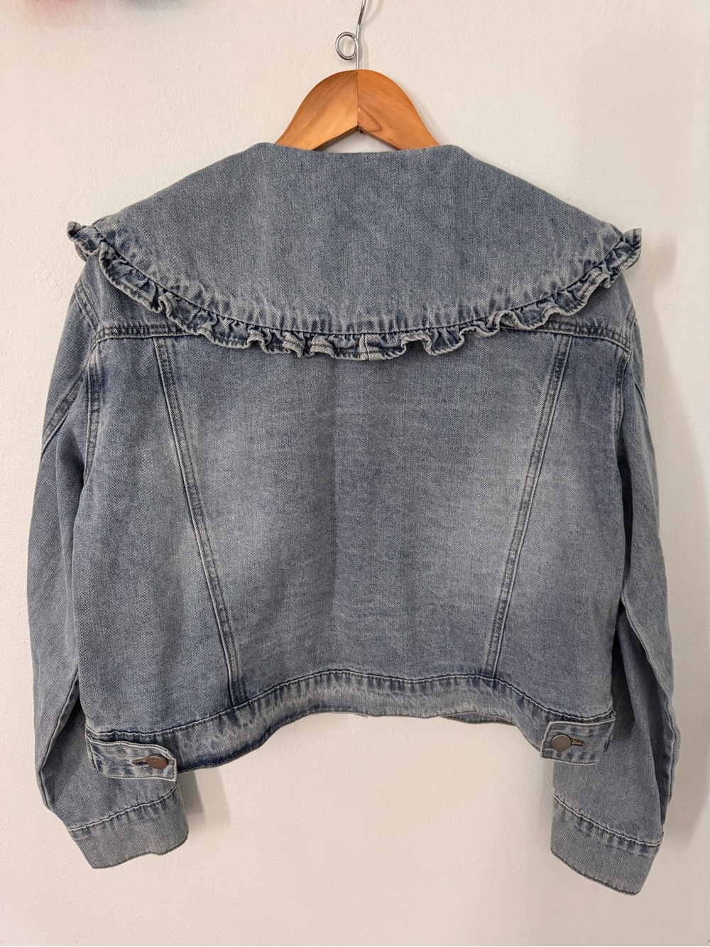 Anthropologie Mable Light Blue Denim Jacket with Ruffle Peter Pan Collar NWT - Picture 2 of 7